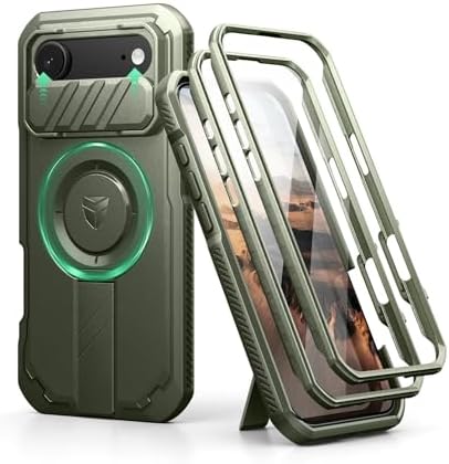 Dexnor for iPhone 15 Pro Max Case with Slide Camera Cover &amp; Adjustable Kickstand &amp; Built-in Screen Protector, Magnetic Rugged Shockproof Bumper Cases Heavy-Duty Magnetic Protective Cover,Black