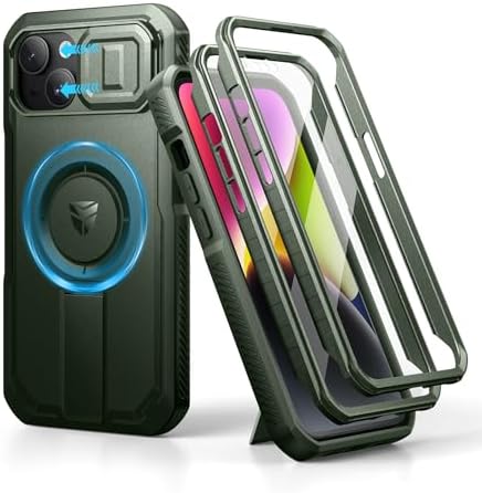 Dexnor for iPhone 15 Pro Max Case with Slide Camera Cover &amp; Adjustable Kickstand &amp; Built-in Screen Protector, Magnetic Rugged Shockproof Bumper Cases Heavy-Duty Magnetic Protective Cover,Black