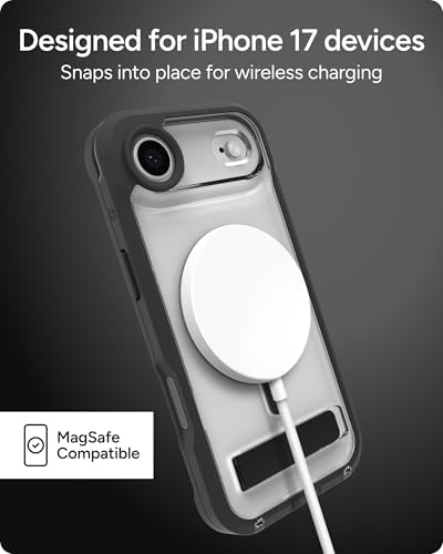 ZAGG Rainier Case with Kickstand for iPhone 17 - Smoke Black, Graphene 22ft (7m) Drop Protection, Lanyard Attach Points, MagSafe, Wireless Charging Compatible, 2-Piece Design, Phone Case