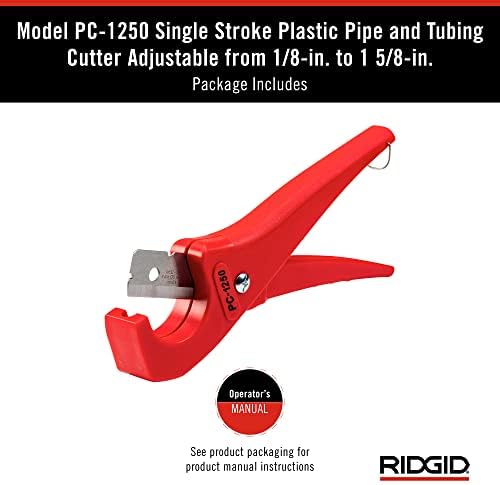 RIDGID 23488 Model PC-1250 Single Stroke Plastic Pipe and Tubing Cutter, 1/8-inch to 1-5/8-inch Pipe Cutter