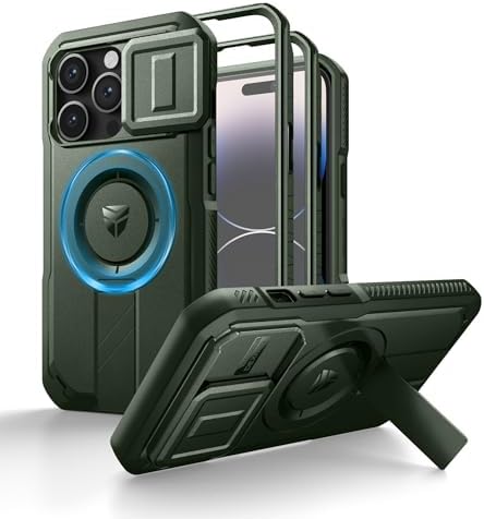 Dexnor for iPhone 15 Pro Max Case with Slide Camera Cover &amp; Adjustable Kickstand &amp; Built-in Screen Protector, Magnetic Rugged Shockproof Bumper Cases Heavy-Duty Magnetic Protective Cover,Black