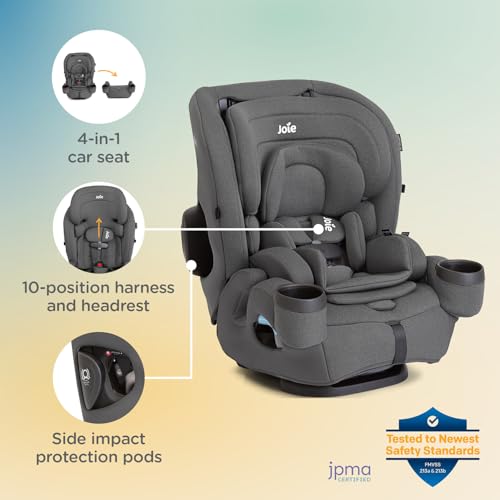 Joie Saffron SI 4-in-1 Car Seat – Car Seat for Infants to Toddlers to Big Kids - 4 Modes, 10-Position No-Rethread Headrest &amp; Harness (Thunder)
