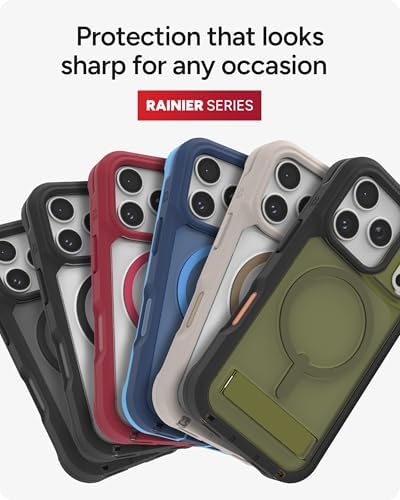 ZAGG Rainier Case with Kickstand for iPhone 17 - Smoke Black, Graphene 22ft (7m) Drop Protection, Lanyard Attach Points, MagSafe, Wireless Charging Compatible, 2-Piece Design, Phone Case