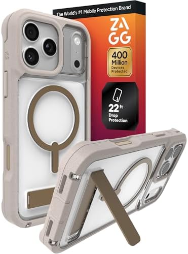 ZAGG Rainier Case with Kickstand for iPhone 17 - Smoke Black, Graphene 22ft (7m) Drop Protection, Lanyard Attach Points, MagSafe, Wireless Charging Compatible, 2-Piece Design, Phone Case