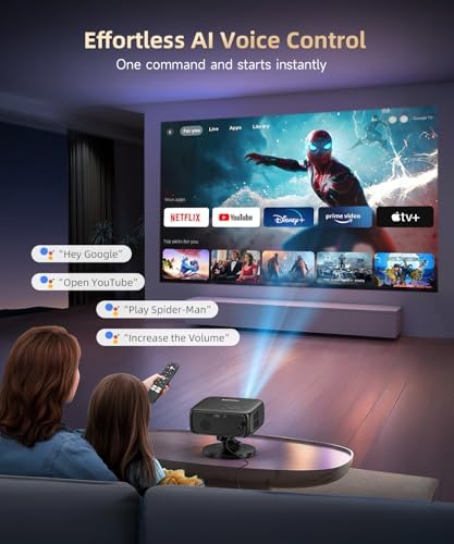 [1500ANSI/ Google TV] Smart Projector with WiFi and Bluetooth, SOPYOU Portable Outdoor Projector 4K Support, Auto Focus &amp; Keystone, Built-in Apps, Indoor Home Theater with 360° Rotatable Stand
