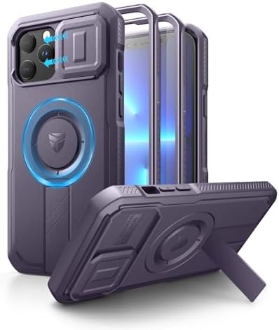 Dexnor for iPhone 15 Pro Max Case with Slide Camera Cover &amp; Adjustable Kickstand &amp; Built-in Screen Protector, Magnetic Rugged Shockproof Bumper Cases Heavy-Duty Magnetic Protective Cover,Black