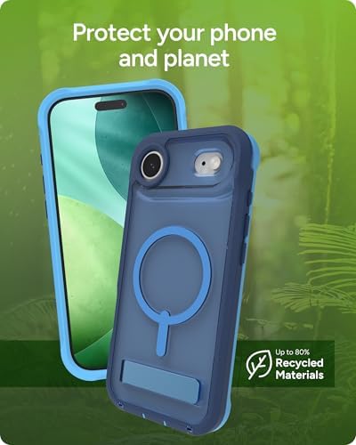 ZAGG Rainier Case with Kickstand for iPhone 17 - Smoke Black, Graphene 22ft (7m) Drop Protection, Lanyard Attach Points, MagSafe, Wireless Charging Compatible, 2-Piece Design, Phone Case
