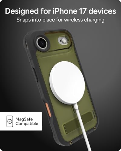ZAGG Rainier Case with Kickstand for iPhone 17 - Smoke Black, Graphene 22ft (7m) Drop Protection, Lanyard Attach Points, MagSafe, Wireless Charging Compatible, 2-Piece Design, Phone Case
