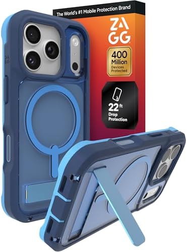 ZAGG Rainier Case with Kickstand for iPhone 17 - Smoke Black, Graphene 22ft (7m) Drop Protection, Lanyard Attach Points, MagSafe, Wireless Charging Compatible, 2-Piece Design, Phone Case