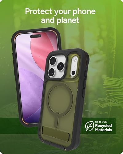 ZAGG Rainier Case with Kickstand for iPhone 17 - Smoke Black, Graphene 22ft (7m) Drop Protection, Lanyard Attach Points, MagSafe, Wireless Charging Compatible, 2-Piece Design, Phone Case