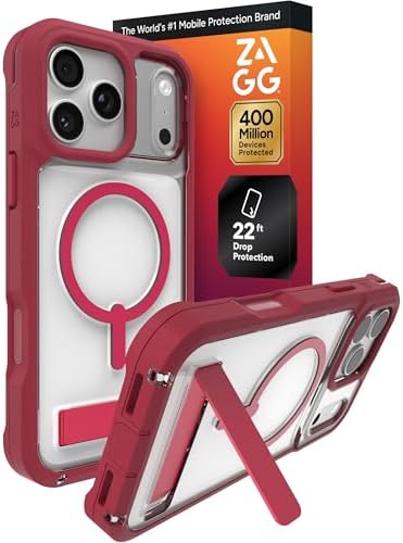 ZAGG Rainier Case with Kickstand for iPhone 17 - Smoke Black, Graphene 22ft (7m) Drop Protection, Lanyard Attach Points, MagSafe, Wireless Charging Compatible, 2-Piece Design, Phone Case