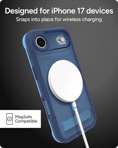 ZAGG Rainier Case with Kickstand for iPhone 17 - Smoke Black, Graphene 22ft (7m) Drop Protection, Lanyard Attach Points, MagSafe, Wireless Charging Compatible, 2-Piece Design, Phone Case