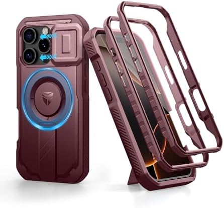 Dexnor for iPhone 15 Pro Max Case with Slide Camera Cover &amp; Adjustable Kickstand &amp; Built-in Screen Protector, Magnetic Rugged Shockproof Bumper Cases Heavy-Duty Magnetic Protective Cover,Black
