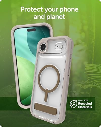 ZAGG Rainier Case with Kickstand for iPhone 17 - Smoke Black, Graphene 22ft (7m) Drop Protection, Lanyard Attach Points, MagSafe, Wireless Charging Compatible, 2-Piece Design, Phone Case