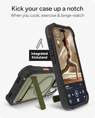 ZAGG Rainier Case with Kickstand for iPhone 17 - Smoke Black, Graphene 22ft (7m) Drop Protection, Lanyard Attach Points, MagSafe, Wireless Charging Compatible, 2-Piece Design, Phone Case