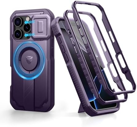 Dexnor for iPhone 15 Pro Max Case with Slide Camera Cover &amp; Adjustable Kickstand &amp; Built-in Screen Protector, Magnetic Rugged Shockproof Bumper Cases Heavy-Duty Magnetic Protective Cover,Black