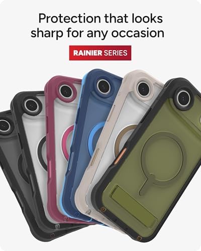 ZAGG Rainier Case with Kickstand for iPhone 17 - Smoke Black, Graphene 22ft (7m) Drop Protection, Lanyard Attach Points, MagSafe, Wireless Charging Compatible, 2-Piece Design, Phone Case