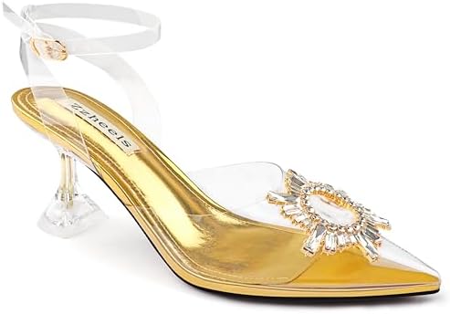 Zzheels Women's High Heel Crystal Slingback Pumps Pointed Toe Strappy Sandals for Party Dating