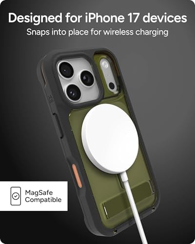 ZAGG Rainier Case with Kickstand for iPhone 17 - Smoke Black, Graphene 22ft (7m) Drop Protection, Lanyard Attach Points, MagSafe, Wireless Charging Compatible, 2-Piece Design, Phone Case