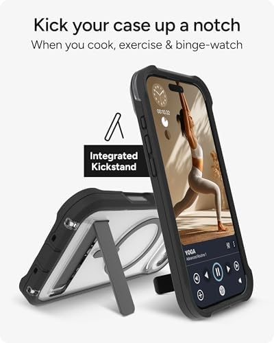 ZAGG Rainier Case with Kickstand for iPhone 17 - Smoke Black, Graphene 22ft (7m) Drop Protection, Lanyard Attach Points, MagSafe, Wireless Charging Compatible, 2-Piece Design, Phone Case