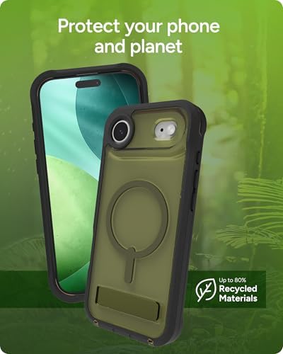 ZAGG Rainier Case with Kickstand for iPhone 17 - Smoke Black, Graphene 22ft (7m) Drop Protection, Lanyard Attach Points, MagSafe, Wireless Charging Compatible, 2-Piece Design, Phone Case