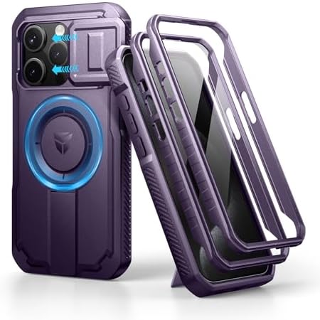 Dexnor for iPhone 15 Pro Max Case with Slide Camera Cover &amp; Adjustable Kickstand &amp; Built-in Screen Protector, Magnetic Rugged Shockproof Bumper Cases Heavy-Duty Magnetic Protective Cover,Black