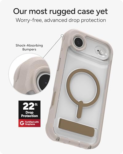 ZAGG Rainier Case with Kickstand for iPhone 17 - Smoke Black, Graphene 22ft (7m) Drop Protection, Lanyard Attach Points, MagSafe, Wireless Charging Compatible, 2-Piece Design, Phone Case