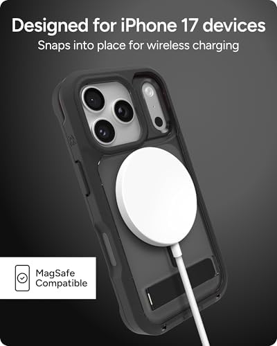 ZAGG Rainier Case with Kickstand for iPhone 17 - Smoke Black, Graphene 22ft (7m) Drop Protection, Lanyard Attach Points, MagSafe, Wireless Charging Compatible, 2-Piece Design, Phone Case