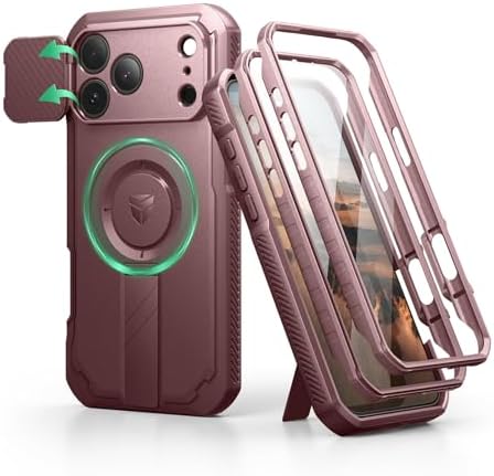 Dexnor for iPhone 15 Pro Max Case with Slide Camera Cover &amp; Adjustable Kickstand &amp; Built-in Screen Protector, Magnetic Rugged Shockproof Bumper Cases Heavy-Duty Magnetic Protective Cover,Black
