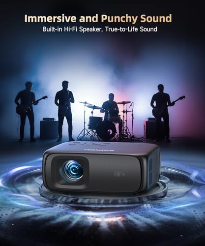 [1500ANSI/ Google TV] Smart Projector with WiFi and Bluetooth, SOPYOU Portable Outdoor Projector 4K Support, Auto Focus &amp; Keystone, Built-in Apps, Indoor Home Theater with 360° Rotatable Stand