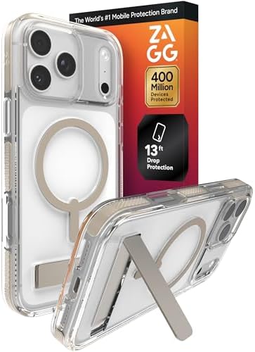 ZAGG Santa Cruz Snap Case with Kickstand for iPhone 17 - Titanium, Drop Protection (13ft/4m), MagSafe Charging Compatible, ClearGuard Anti-Yellowing Technology, Scratch Resistant Phone Case