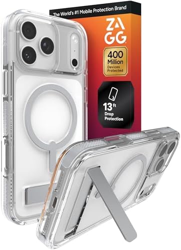 ZAGG Santa Cruz Snap Case with Kickstand for iPhone 17 - Titanium, Drop Protection (13ft/4m), MagSafe Charging Compatible, ClearGuard Anti-Yellowing Technology, Scratch Resistant Phone Case
