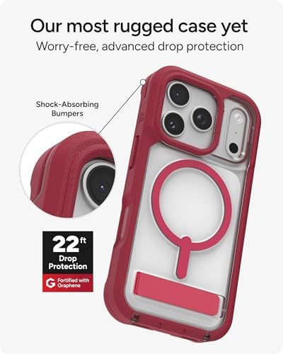 ZAGG Rainier Case with Kickstand for iPhone 17 - Smoke Black, Graphene 22ft (7m) Drop Protection, Lanyard Attach Points, MagSafe, Wireless Charging Compatible, 2-Piece Design, Phone Case