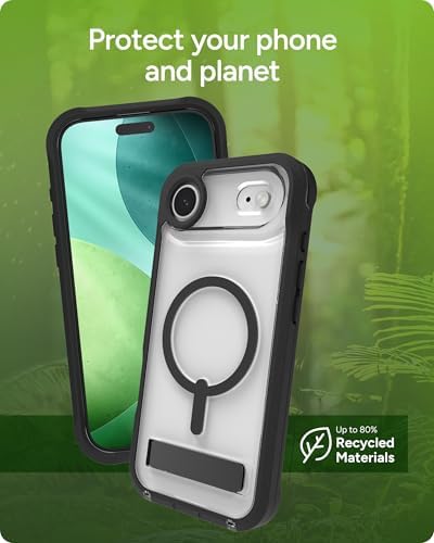 ZAGG Rainier Case with Kickstand for iPhone 17 - Smoke Black, Graphene 22ft (7m) Drop Protection, Lanyard Attach Points, MagSafe, Wireless Charging Compatible, 2-Piece Design, Phone Case