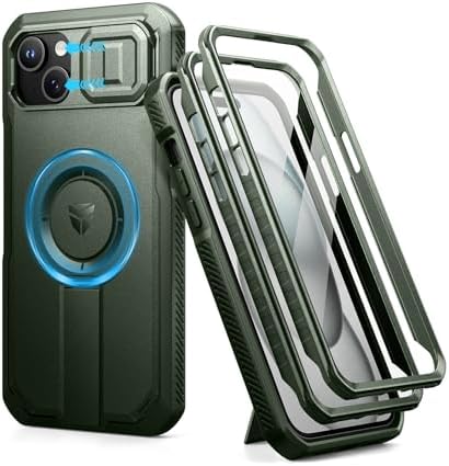 Dexnor for iPhone 15 Pro Max Case with Slide Camera Cover &amp; Adjustable Kickstand &amp; Built-in Screen Protector, Magnetic Rugged Shockproof Bumper Cases Heavy-Duty Magnetic Protective Cover,Black