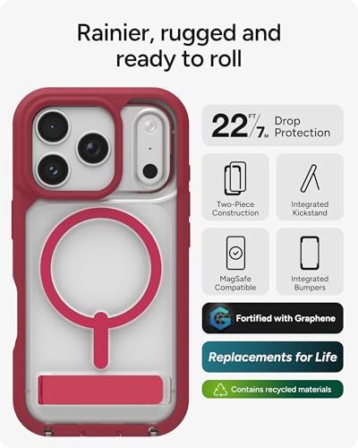 ZAGG Rainier Case with Kickstand for iPhone 17 - Smoke Black, Graphene 22ft (7m) Drop Protection, Lanyard Attach Points, MagSafe, Wireless Charging Compatible, 2-Piece Design, Phone Case