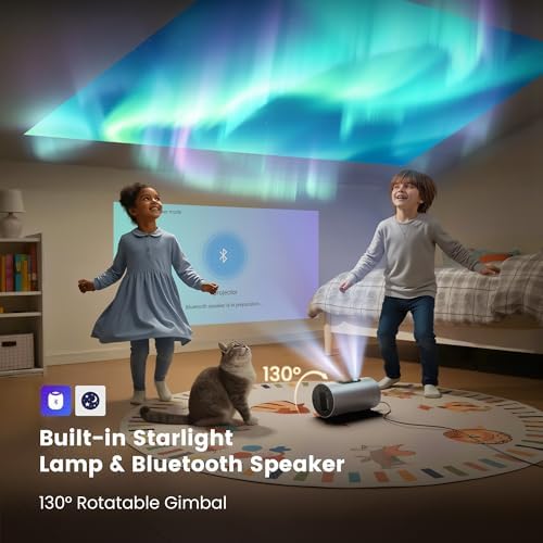 Mini Projector with WiFi and Bluetooth, 1080P Smart Projector Built-in APPS, USB-C Powered, Auto Focus/Keystone, HDR10, Aluminum Alloy Body, 4K Support Portable Movie Projector for Bedroom/Outdoor