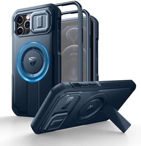 Dexnor for iPhone 15 Pro Max Case with Slide Camera Cover &amp; Adjustable Kickstand &amp; Built-in Screen Protector, Magnetic Rugged Shockproof Bumper Cases Heavy-Duty Magnetic Protective Cover,Black