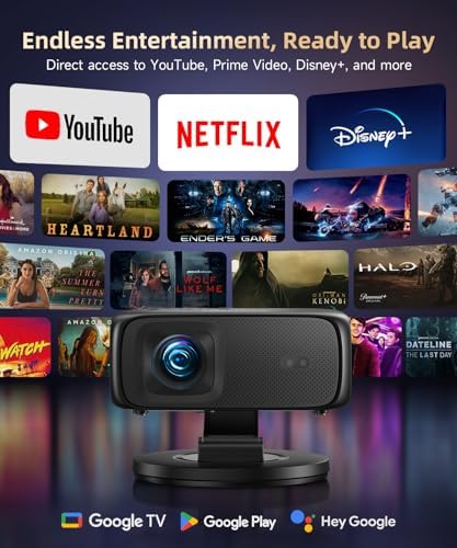 [1500ANSI/ Google TV] Smart Projector with WiFi and Bluetooth, SOPYOU Portable Outdoor Projector 4K Support, Auto Focus &amp; Keystone, Built-in Apps, Indoor Home Theater with 360° Rotatable Stand