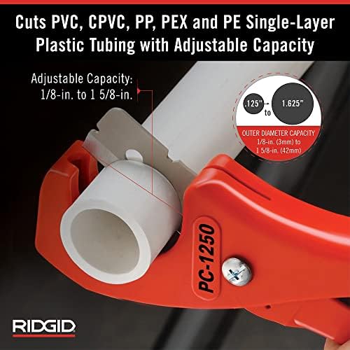 RIDGID 23488 Model PC-1250 Single Stroke Plastic Pipe and Tubing Cutter, 1/8-inch to 1-5/8-inch Pipe Cutter