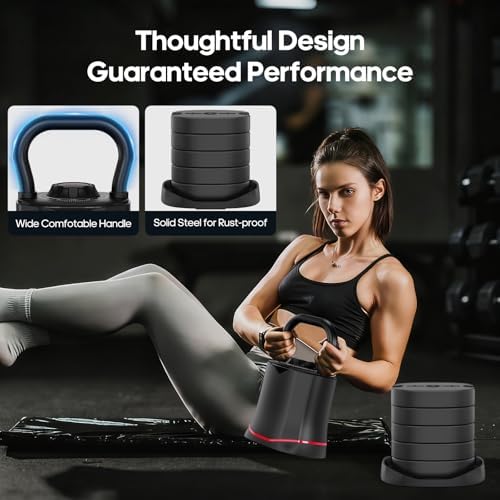 HXD-ERGO Adjustable Kettlebell, 6-in-1 Quick-Switch Kettlebell Sets (6.5-40 LBS) with Two-Way Rotation, Space Saving Kettlebells Adjustable Weight for Full Body Workouts at Home Gym