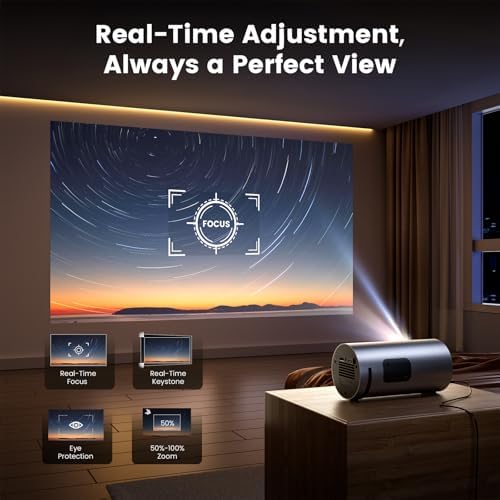 Mini Projector with WiFi and Bluetooth, 1080P Smart Projector Built-in APPS, USB-C Powered, Auto Focus/Keystone, HDR10, Aluminum Alloy Body, 4K Support Portable Movie Projector for Bedroom/Outdoor