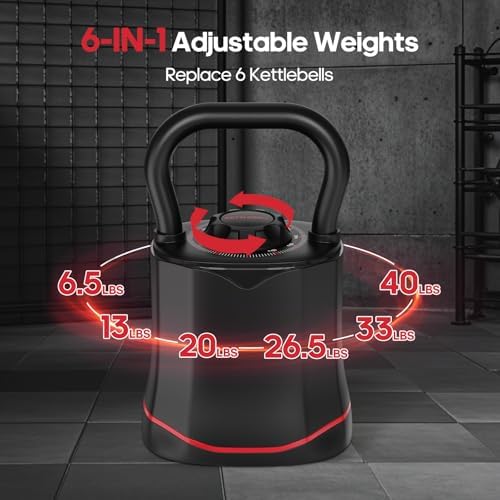 HXD-ERGO Adjustable Kettlebell, 6-in-1 Quick-Switch Kettlebell Sets (6.5-40 LBS) with Two-Way Rotation, Space Saving Kettlebells Adjustable Weight for Full Body Workouts at Home Gym