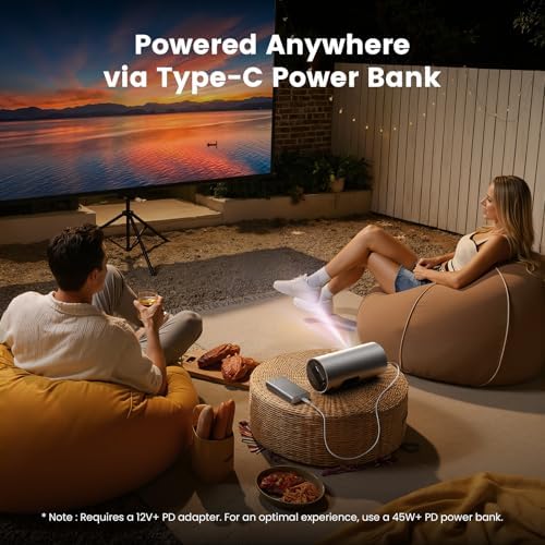 Mini Projector with WiFi and Bluetooth, 1080P Smart Projector Built-in APPS, USB-C Powered, Auto Focus/Keystone, HDR10, Aluminum Alloy Body, 4K Support Portable Movie Projector for Bedroom/Outdoor