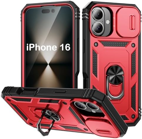 PASNEW Women Case for iPhone 17Air,Metal Kickstand &amp; Slide Camera Cover,Multi-Layer Heavy Duty Full Body Shockproof Protection Hard Shell for iPhone 17 Air,Red