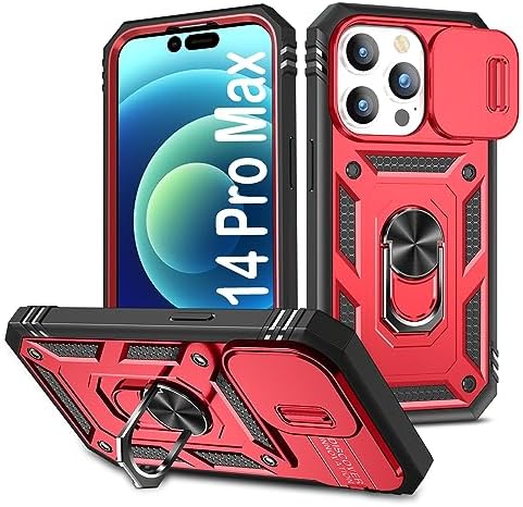 PASNEW Women Case for iPhone 17Air,Metal Kickstand &amp; Slide Camera Cover,Multi-Layer Heavy Duty Full Body Shockproof Protection Hard Shell for iPhone 17 Air,Red