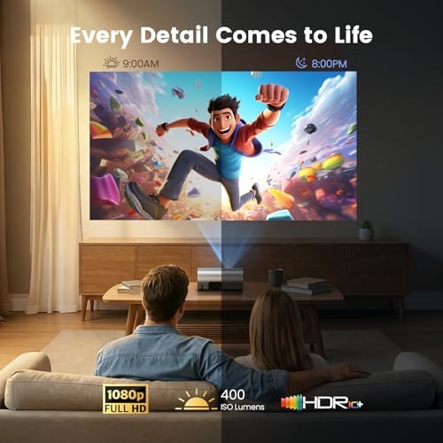 Mini Projector with WiFi and Bluetooth, 1080P Smart Projector Built-in APPS, USB-C Powered, Auto Focus/Keystone, HDR10, Aluminum Alloy Body, 4K Support Portable Movie Projector for Bedroom/Outdoor