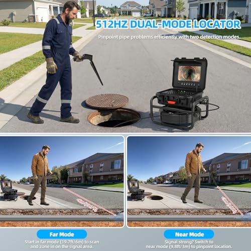 Sanyipace Locator 512Hz, Underground Pipe Locator, Underground Cable Location Device, Sewer Camera Accessories, 3000mAh Battery Powered, Rechargeable Receiver Locating Wand - Blue &amp; Black