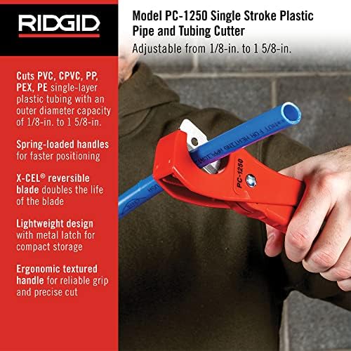 RIDGID 23488 Model PC-1250 Single Stroke Plastic Pipe and Tubing Cutter, 1/8-inch to 1-5/8-inch Pipe Cutter