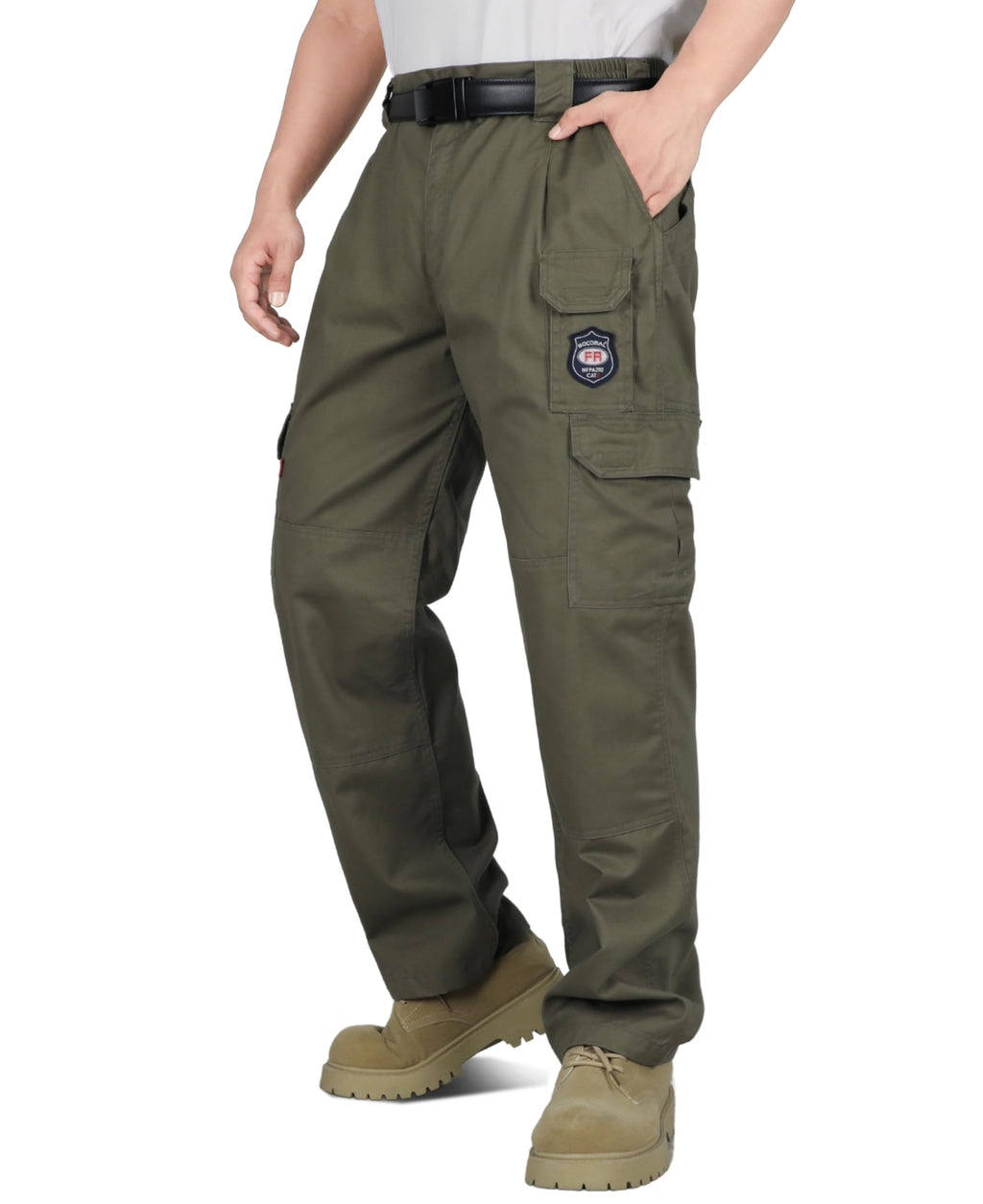 BOCOMAL Men's FR Cargo Pants Flame Resistant Pants Midweight 7.5oz (7 Pockets) Multi-Pockets FR Pants